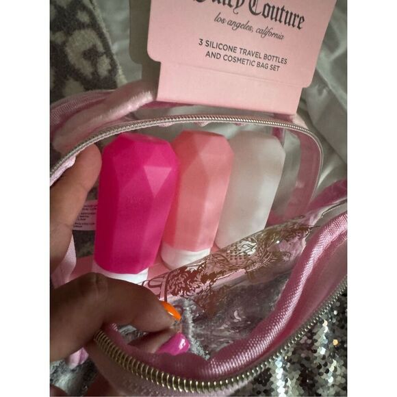 Vintage style Juicy Couture pvc travel Makeup Cosmetic Case Bag Pouch & bottles - Picture 3 of 3